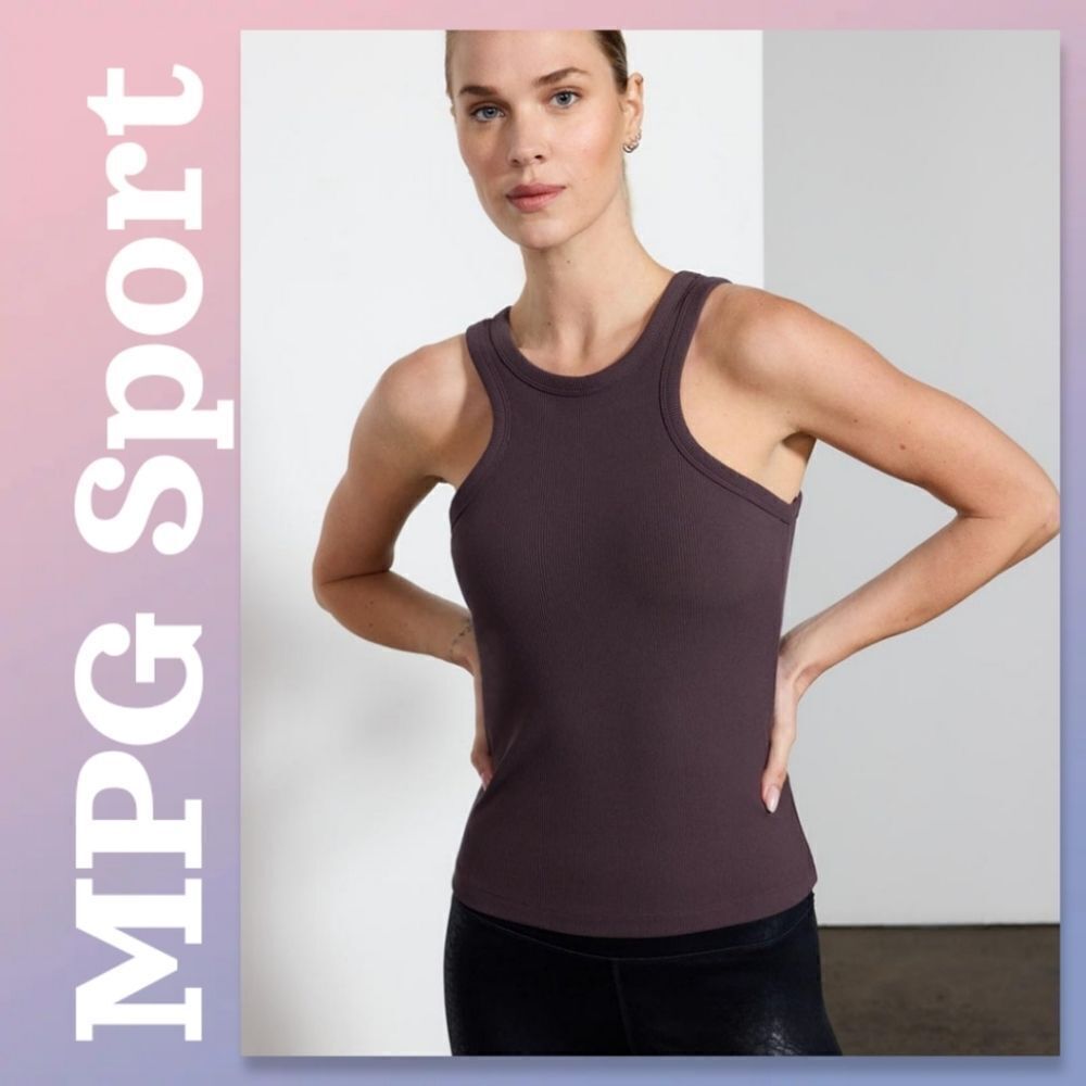 NWT MPG Sport Poise High Neck Ribbed Tank Top in Shale